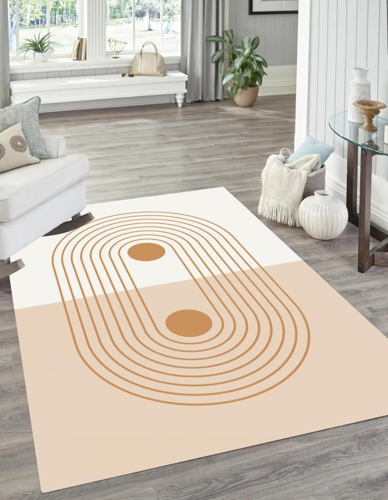 Modern Whimsy Area Rug Mid Century Modern Minimalist Brown White Abstract Area Rug 4' x 8 ...