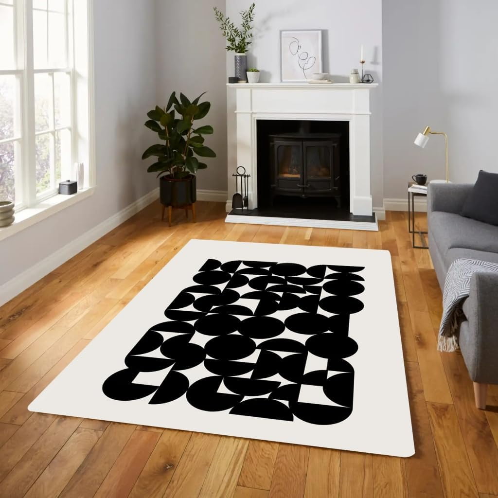 Mid Century Modern Minimalist Soft Area Rug Black And White Boho Rugs ...