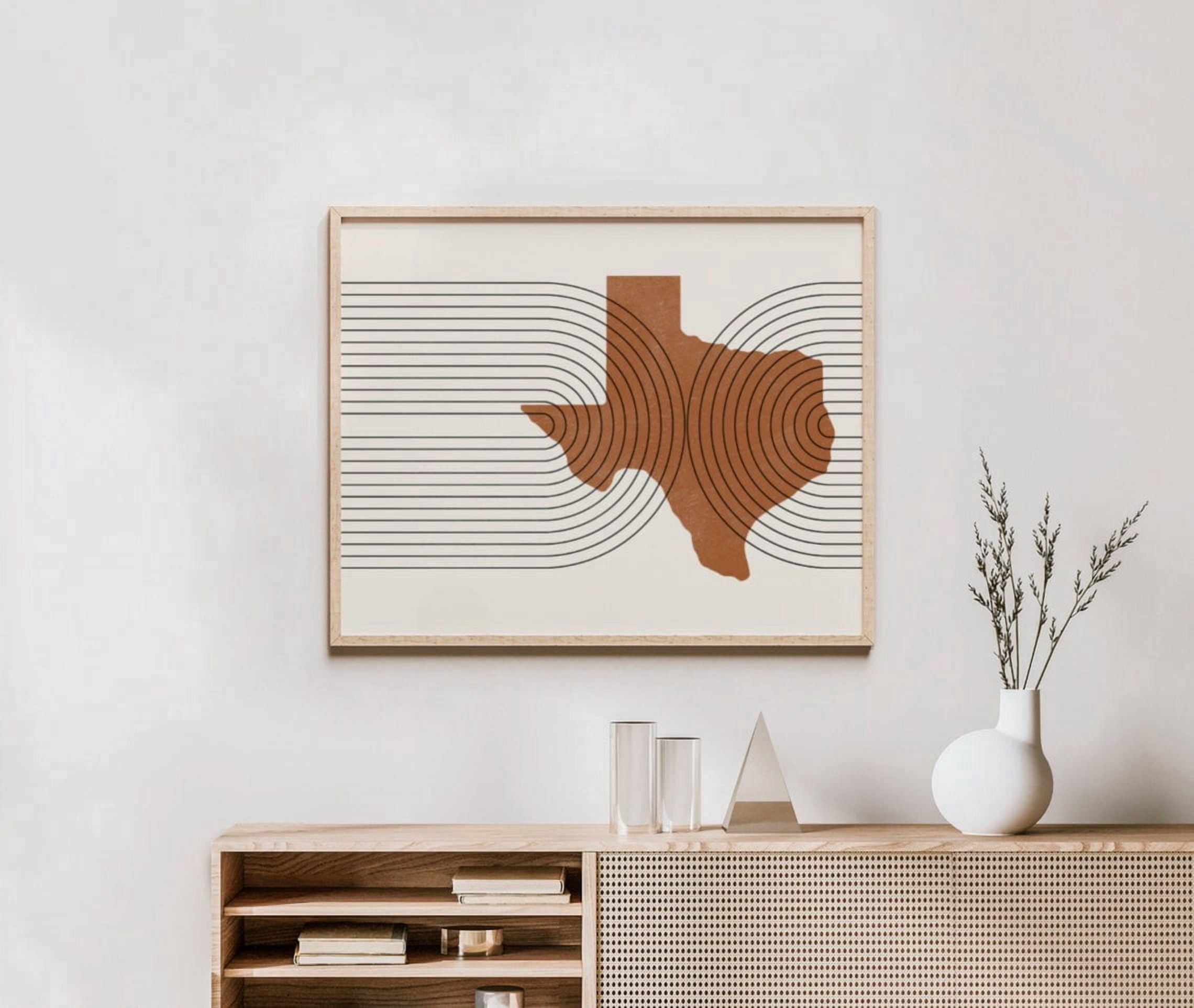 Mid Century Modern Minimalist Texas And Abstract State Map Wall Art ...