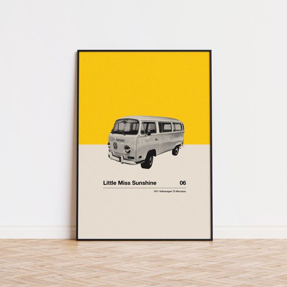 Mid Century Modern Minimalist Wall Art Yellow Van Road Trip Decor, Unframed Poster