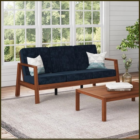 Mid-Century Modern Navy Velvet Sofa – Compact Design for Small Spaces & Living Rooms