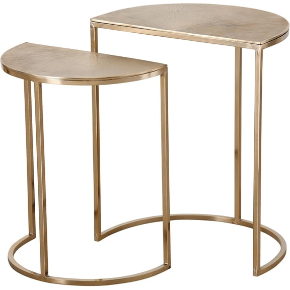 Mid Century Modern Nesting Side Tables, Set of 2, Gold, Hand Crafted, Cast Aluminum, 21.75 and 19 Inches Tall