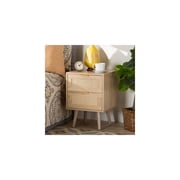 Mid-Century Modern Nightstand - 2 Drawer Bedside Table - Light Oak Brown