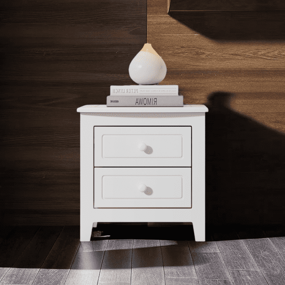 Mid Century Modern Nightstand, 2-Drawer Bedside Table, Solid Wood Nightstand with Classic Design for Bedroom, Easy Assembly