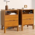 thumbnail image 1 of 2 Pack Mid-Century Modern Nightstand with Hidden Charging Station, USB Ports, Cable Hole, 2 Drawers & Open Shelf, 26" Tall Natural Finish Bedside Table for Bedroom or Living Room, 1 of 9