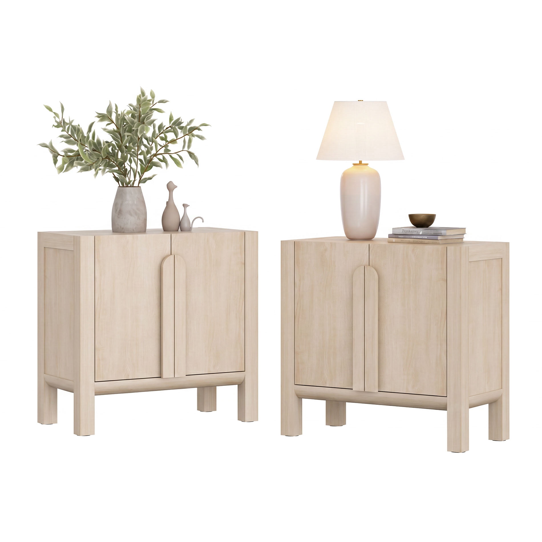 Mid-Century Modern Nightstand Set of 2, 31.5" Large End Table with Doors ,, Wooden Bedside Table Storage Cabinet for Bedroom, Living Room,Entryway