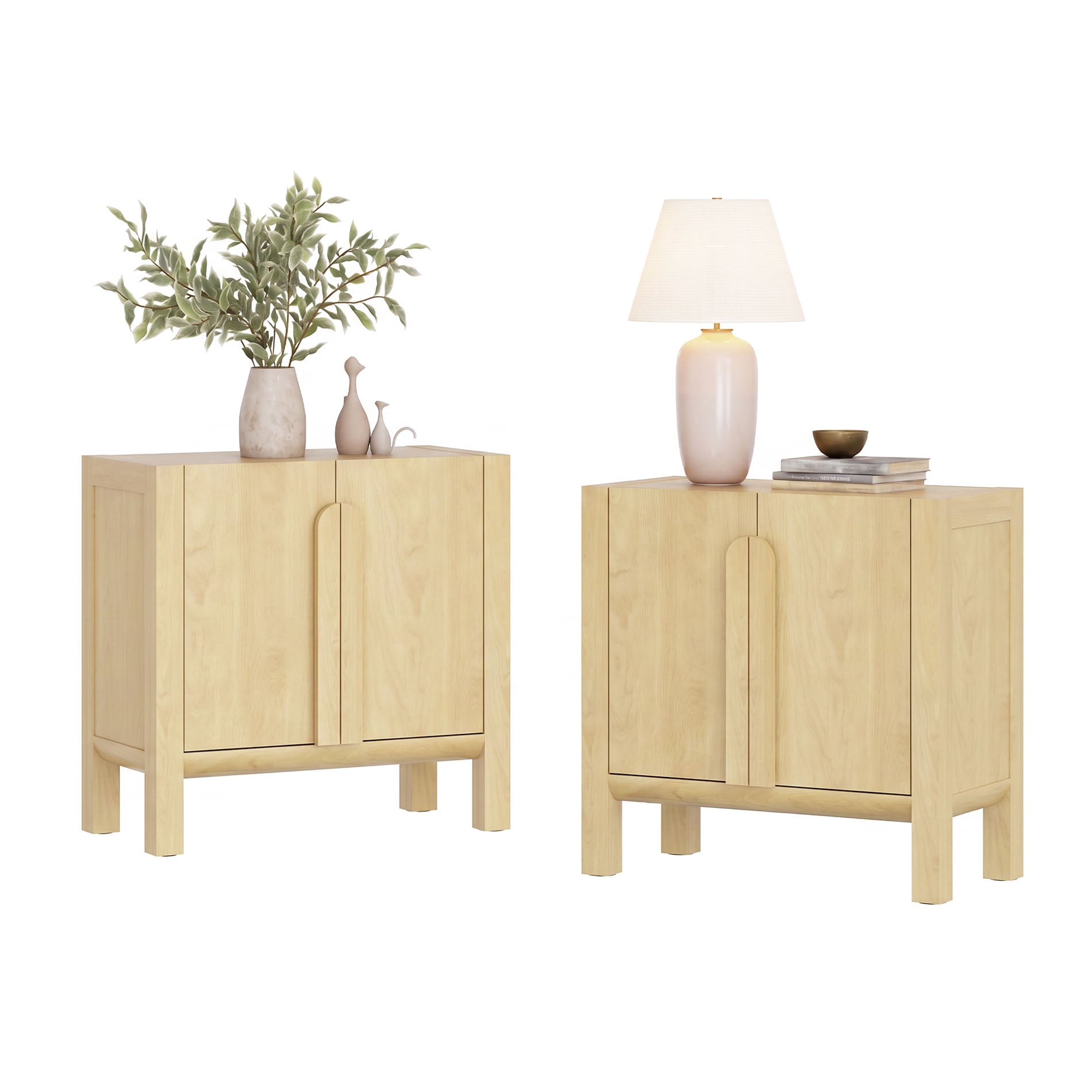 Mid-Century Modern Nightstand Set of 2, 31.5" Large End Table with Doors ,, Wooden Bedside Table Storage Cabinet for Bedroom, Living Room,Entryway