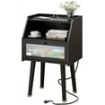 thumbnail image 1 of Mid Century Modern Nightstand Side Table End Table with Charging Station USB Ports and Outlet Bedside Table 2-Layer Storage Shelves with Acrylic Door Black, 1 of 6