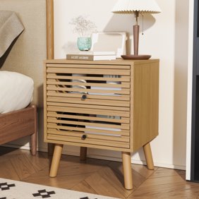 Mid Century Modern Nightstand, Side Table, End Table with Hollowed Drawers, Bedside Tables, Small Nightstands with Storage for Bedroom, Oak
