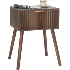 Mid Century Modern Nightstand, Small End Tables Living Room, Accent Bedside Table with Drawer for Bedroom and Space, Rustic Brown
