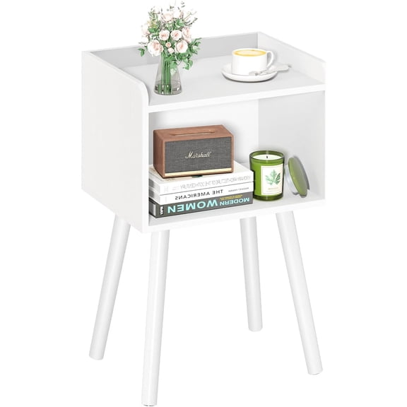 Mid Century Modern Nightstand for Small Spaces - Small Side Table with Storage Shelf, Wood End Table Night Stand, Vintage End Tables Living Room, Minimalist Side Tables for Bedroom Dorm Office
