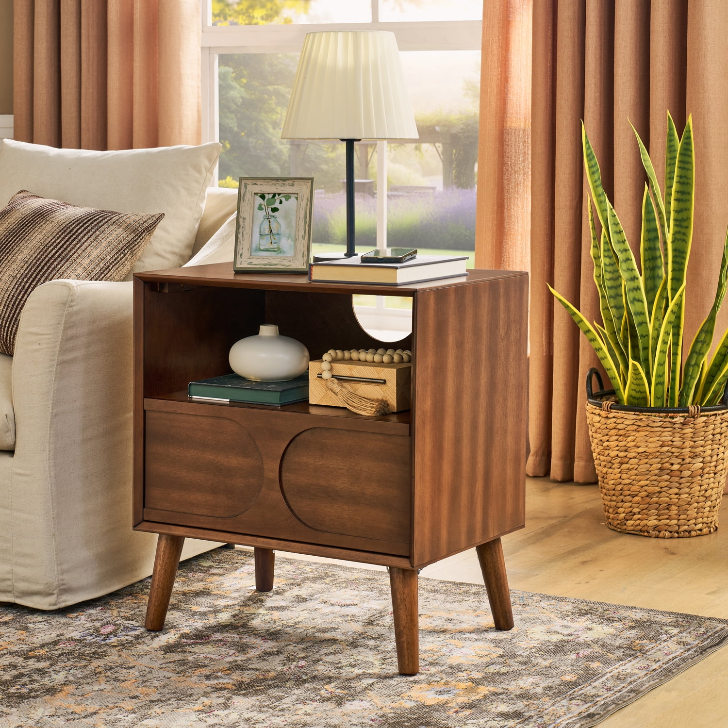 Mid Century Modern Nightstand, Wood Bedside Table with Drawer and ...