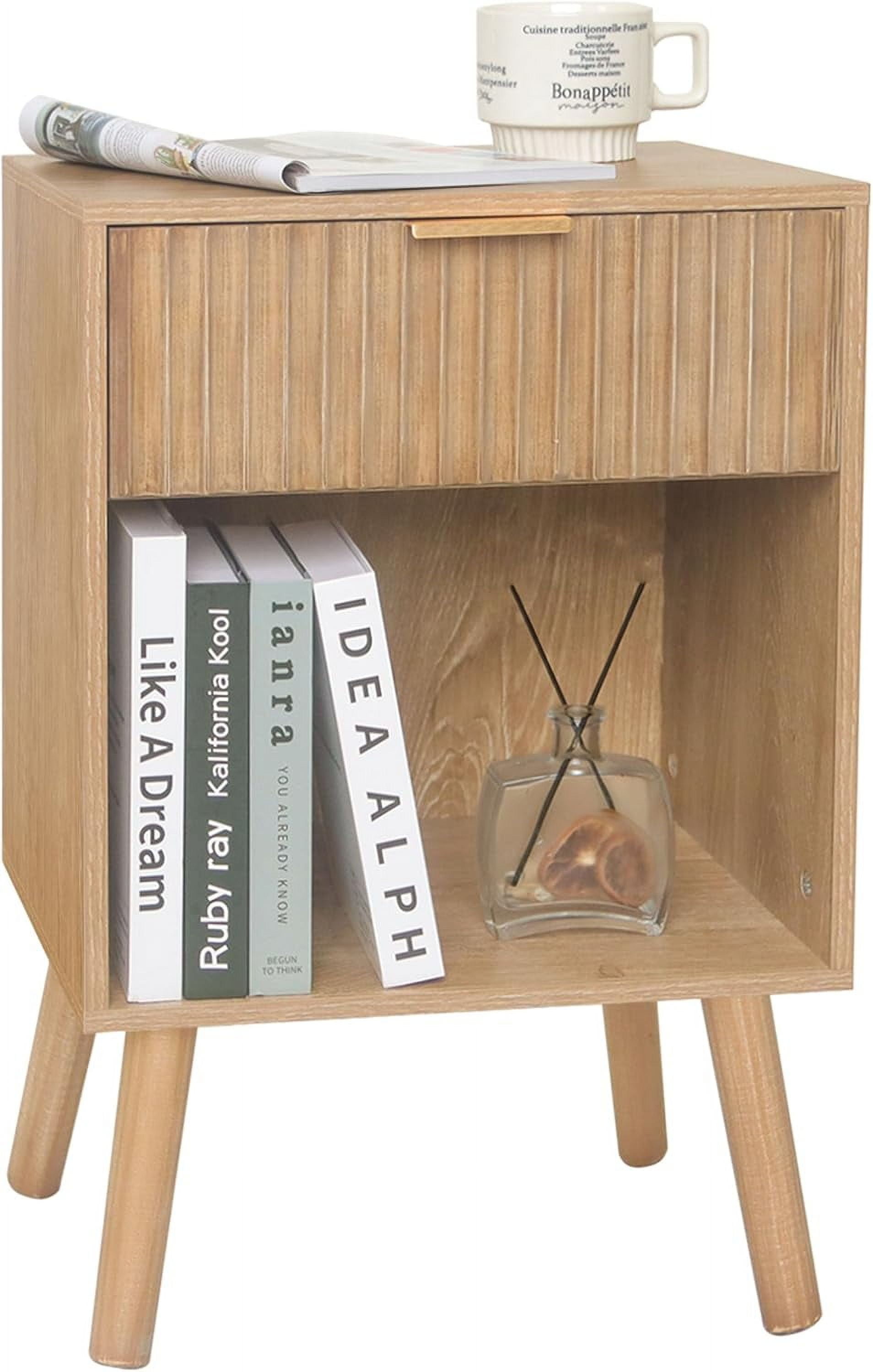 TITIMO Fluted Night Stand With Drawer Storage – Modern Gray Wood Bedside End Table, 22.83"x15.74"x24.02"