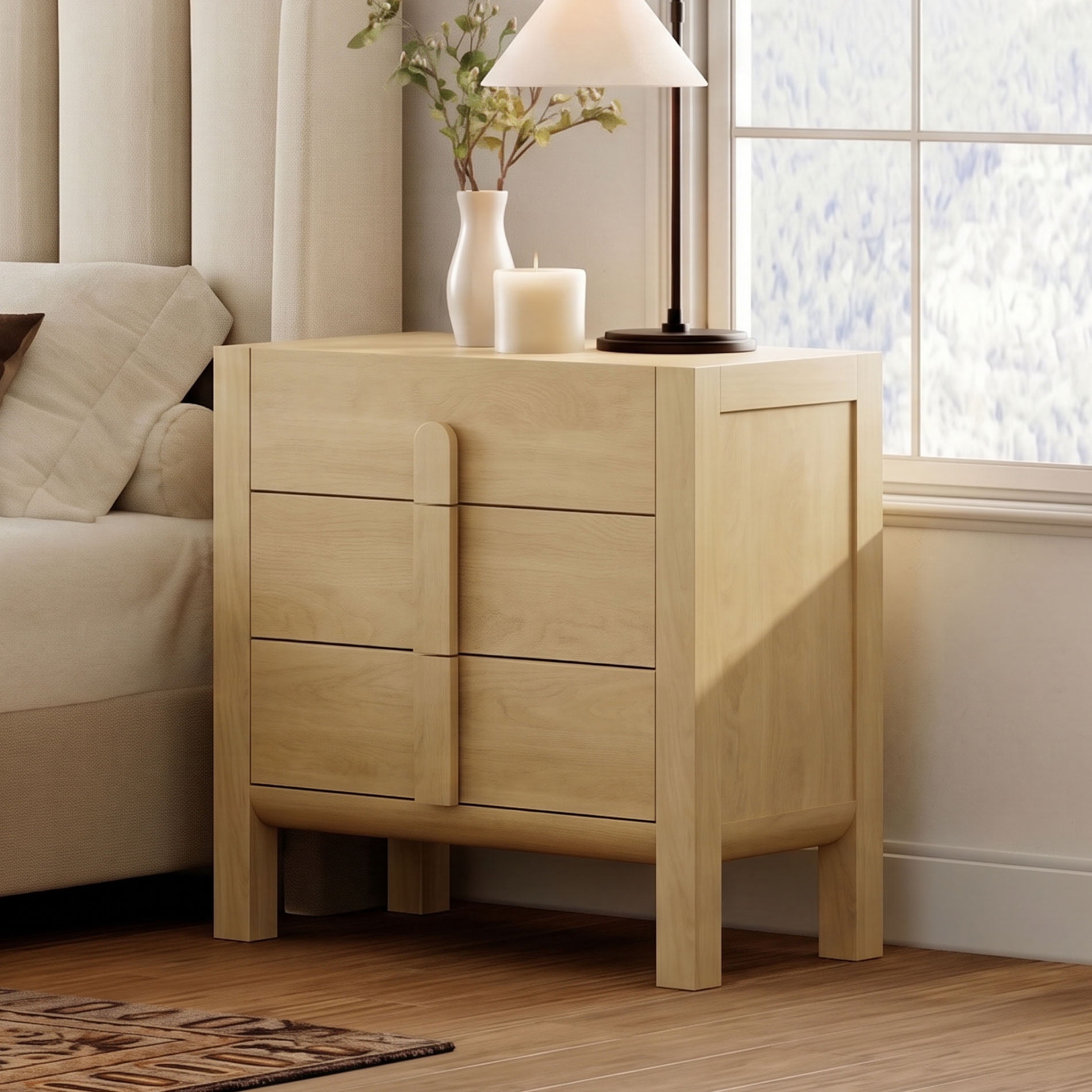 Mid-Century Modern Nightstand with 3 Drawers ,31.5" Large End Table, Wooden Bedside Table Storage Cabinet for Bedroom, Living Room,Entryway