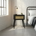 thumbnail image 1 of Mid-Century Modern Nightstand with Rattan Drawer - Black Bedside Table, 1 of 7