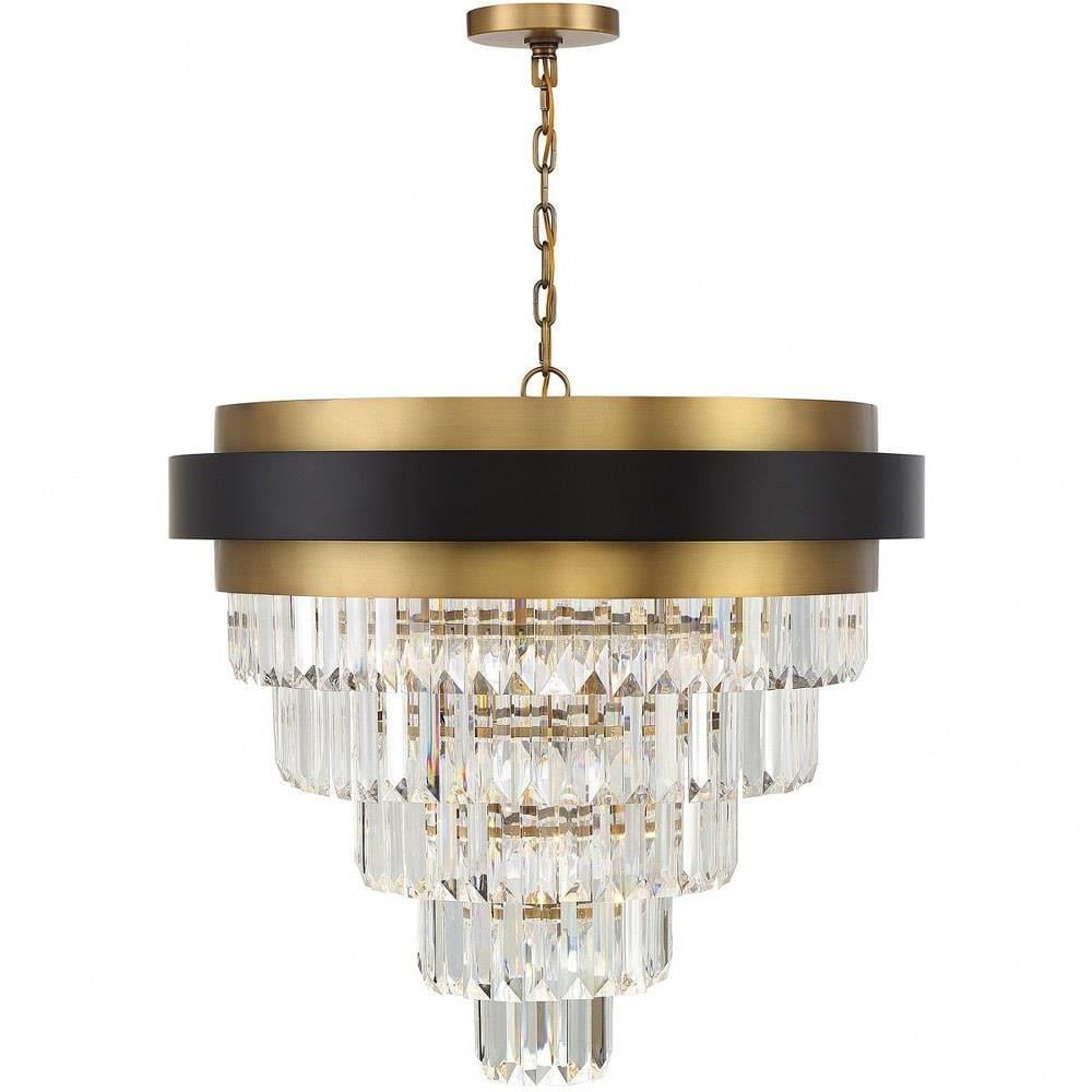 Marquise Matte Black and Brass 9-Light Crystal Chandelier