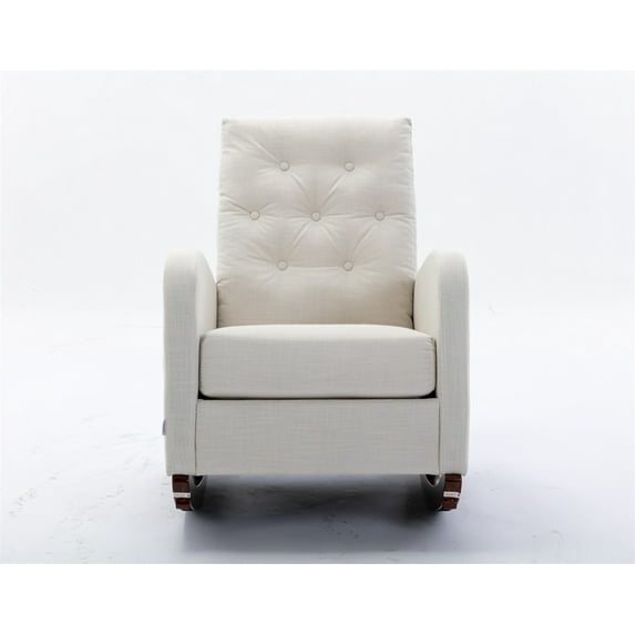 Mid Century Modern Nursery Rocking Chair, Tufted Upholstered Glider Rocker Chair with High Back, Comfortable Fabric Accent Armchair Lounge Chair with Padded Seat for Living Room and Bedroom