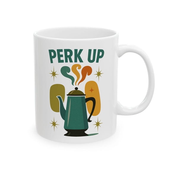 Mid-Century Modern PERK UP" Coffee Mug: Retro Percolator Design"