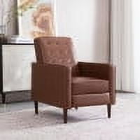 Mid-Century Modern PU Leather Recliner Chair with Button-Tufted Waffle Stitch, Tapered Birch Legs - Light Brown for Living Room