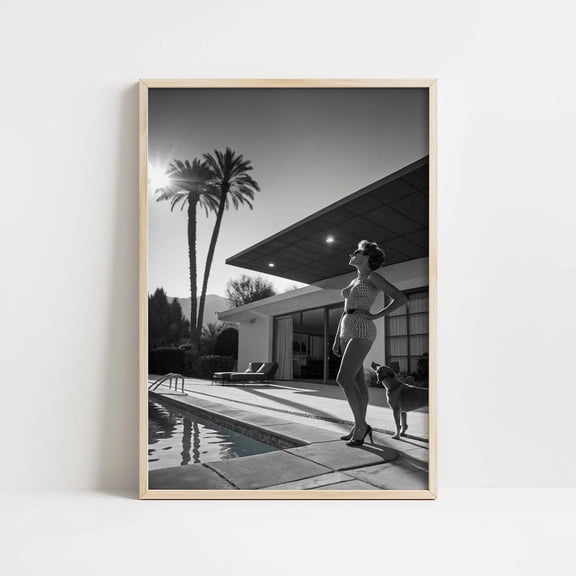 Mid Century Modern Palm Springs Poolside Glamour Art Print Unframed Paper Print