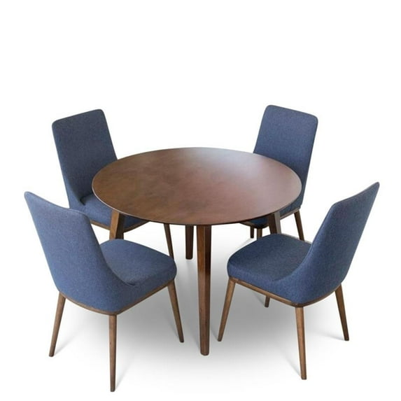 Pemberly Row 5-Piece Modern Dining Set w/ 4 Fabric Dining Chairs in Blue