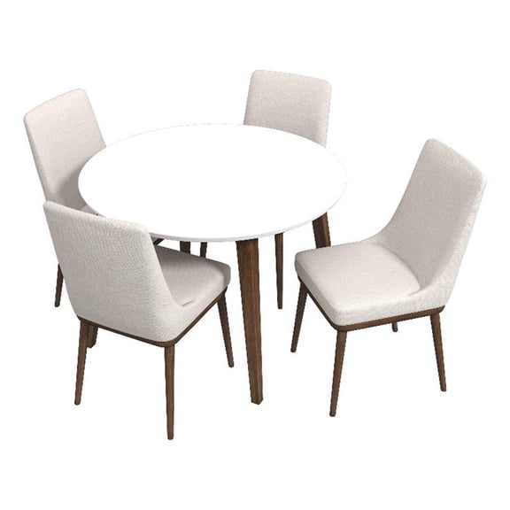 Pemberly Row 5-Piece Mid-Century Dining Set with 4 Fabric Dining Chairs in Beige