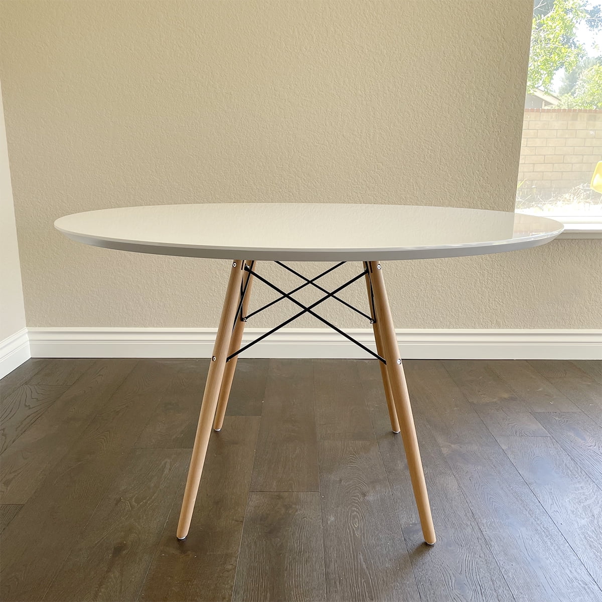 Mid Century Modern Paris Tower Dining Table, 47", White/Natural, Wood Legs - Walmart.com