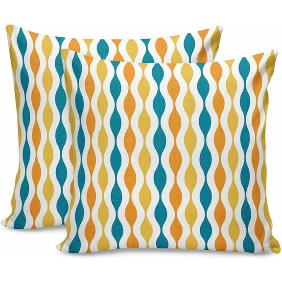 Mid Century Modern Pattern Decorations Pillow Covers 18x18 Set of 2, Cotton Linen Reversible Throw Pillows Covers for Outdoor Couch Sofa Geometric Yellow Turquoise Couch Pillows Cushion Cover
