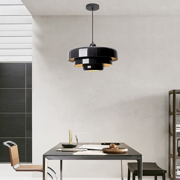 Mid Century Modern Pendant Lighting, Kitchen Island Recessed Mount Light Fixture, 13.8''3 Tier Industrial Metal Shade Pendant Light, Adjustable Scandinavian Pendant Light (Bulb Not Included)