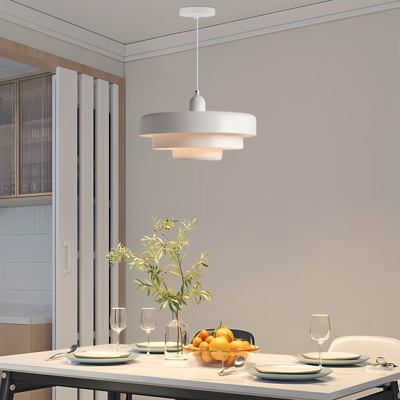 Mid Century Modern Pendant Lighting, Kitchen Island Recessed Mount Light Fixture, 13.8''3 Tier Industrial Metal Shade Pendant Light, Adjustable Scandinavian Pendant Light (Bulb Not Included)