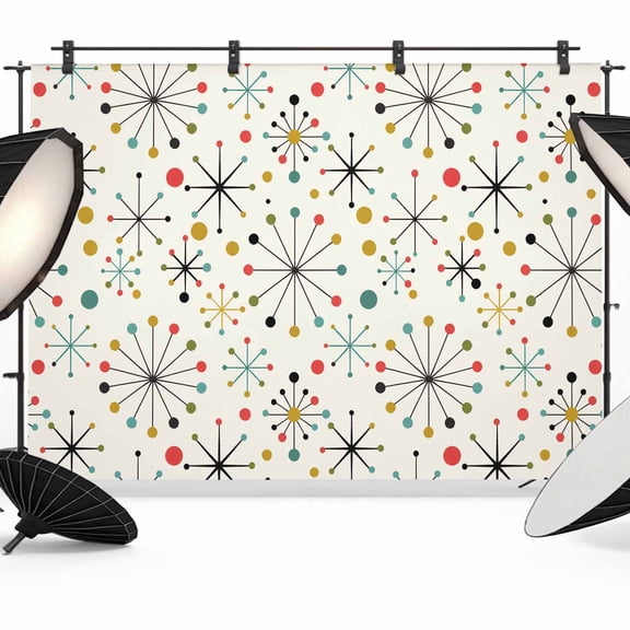 Mid-Century Modern Photography Backdrop 7x5FT, Retro Geometric Colorful Star Shape Lines Photo Backdrops, Background for Photography Studio Photo Studio Background, Back Drop for Photoshoot
