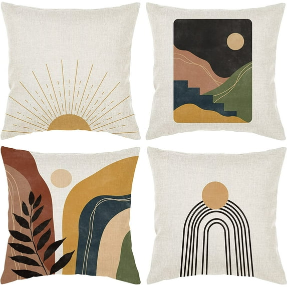 Mid Century Modern Pillow Covers Set of 4 18x18 Cute Plants Contemporary Pillows Art linens Cotton Abstract Aesthetic Boho Decor Outdoor Accents Sofa Farmhouse Cases Couch Decorations