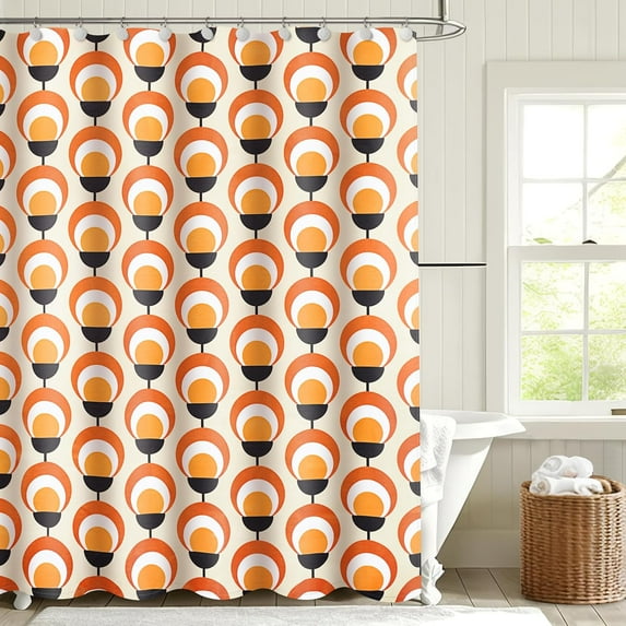 Mid Century Modern Polyester Fabric Shower Curtain, Modern Geometric Shower Curtains for Bathroom Decoration, Boho Bulb Curtains Waterproof 72"W x 84"L (Pack of 1)