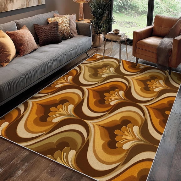 Mid Century Modern Pop Art Area Rug, Retro 60s 70s Design Carpet, Washable Non Slip Soft Low Pile, Living Room Bedroom Kitchen Office Mat 2x3ft