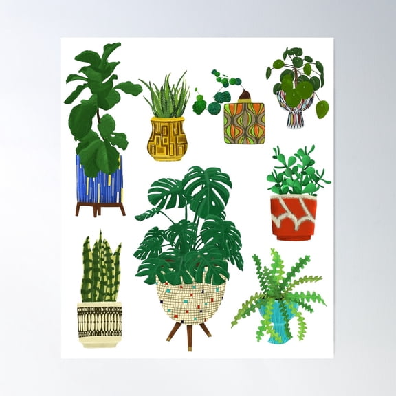 Mid Century Modern Pottery With Plants Poster Wall Art, Modern Wall Decor For Living Room Bedroom, 16x24 UNFRAMED