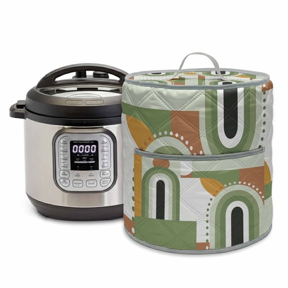 Mid-Century Modern Pressure Cooker Cover Art Geometric Abstract Green Dust Cover for Kitchen Appliances with Top Handle & Storage Pockets, Fits 6 Quart Instant Pot, Air Fryer, Crock Pot