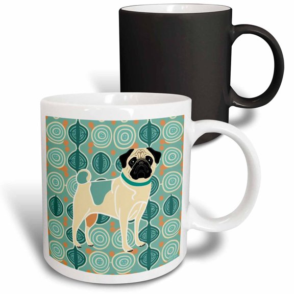 3drose, Mid-century Modern Pug with Mcm Background Pattern, 11oz Magic Transforming Mug