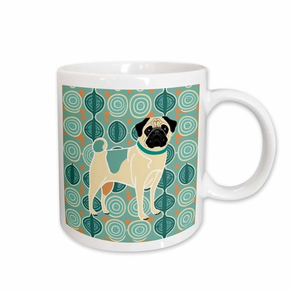 3drose, Mid-century Modern Pug with Mcm Background Pattern, 11oz Mug
