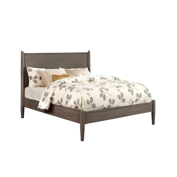 Mid-Century Modern Queen Platform Bed - Solid Wood & Engineered Wood Gray Frame, No Box Spring Needed, Tapered Legs, Durable Slat Kit Included - Perfect for Bedroom
