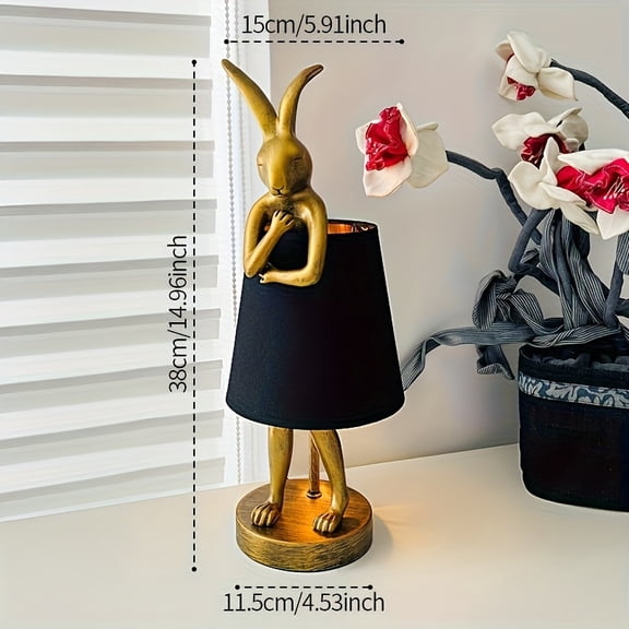 Mid-Century Modern Rabbit Table Lamp with Linen Shade, USB-Powered Decorative Desk Light, Golden Finish, Soft Ambient Lighting for Living Room, Bedroom, Or Study, Desk Lamp(Mother's Day)