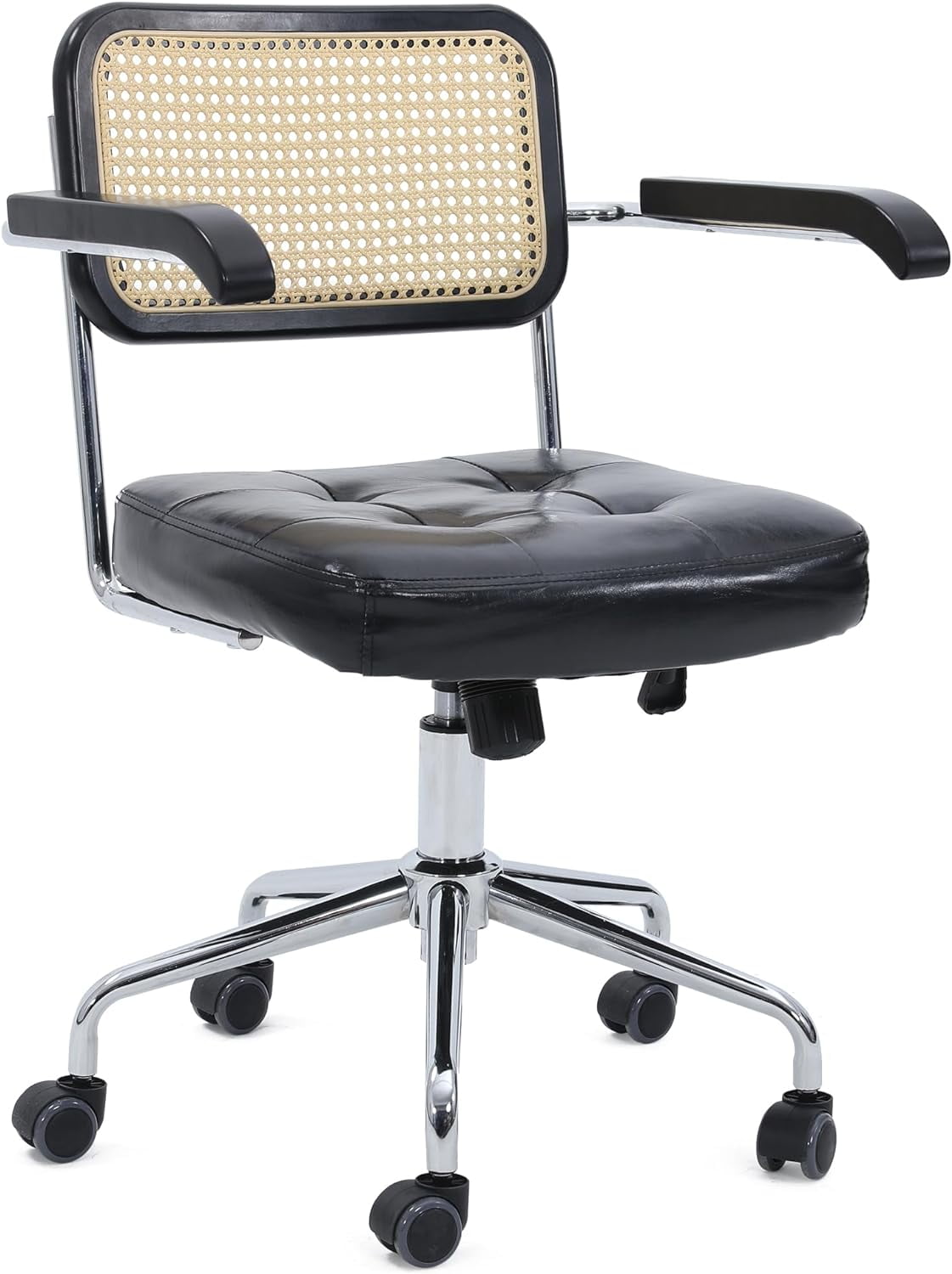 Mid Century Modern Rattan Desk Chair, Vintage Rattan Office Chair, 360