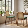 thumbnail image 1 of Mid Century Modern Rattan Dining Chairs Set of 2, Upholstered Dining Chairs with Woven Cane Back, Solid Wood Kitchen & Dining Room Side Chairs, Farmhouse Accent Chairs, Walnut Finish, Olive Green, 1 of 8