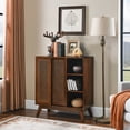 thumbnail image 1 of Mid Century Modern Rattan Sideboard Cabinet, Buffet Cabinet for Entryway Hallway Living Room Kitchen Dining Room, Adjustable Shelf & Solid Wood Feet & Rattan Cabinet Doors - Dark Wood, 1 of 8