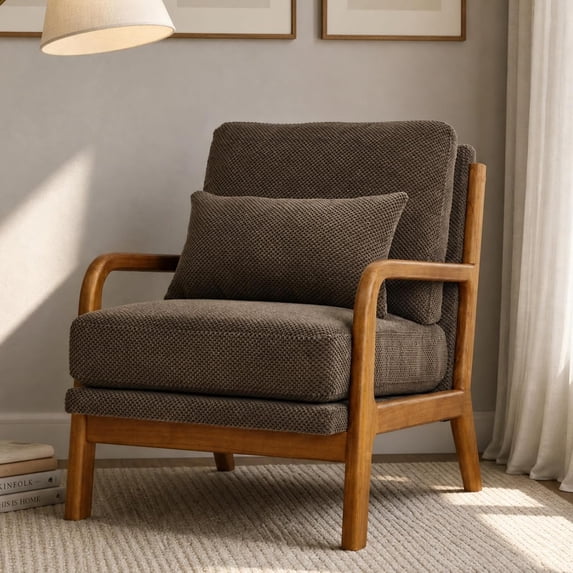 Mid-Century Modern Reading Accent Armchair for Living Room, Coffee