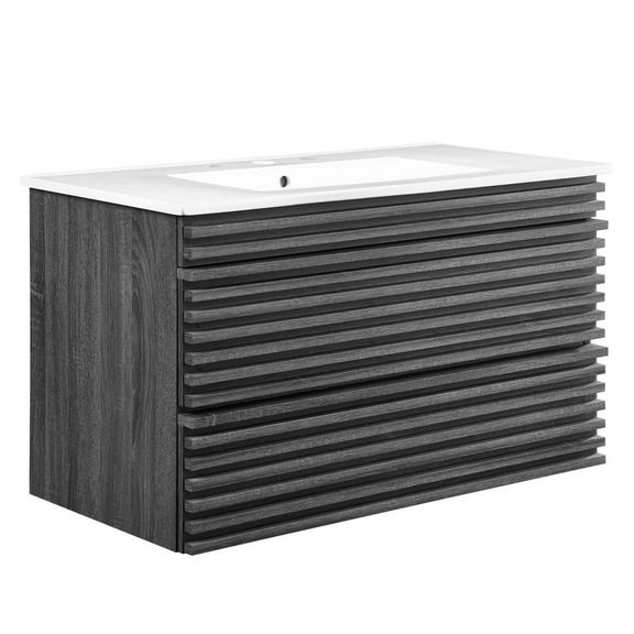 Mid-Century Modern Render 36" Wall-Mount Bathroom Vanity with Ample Storage