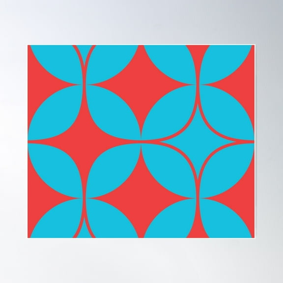Mid Century Modern Retro Abstract Minimalist Pattern In Turquoise And Red Poster Wall Art, Modern Wall Decor For Living Room Bedroom, 8x12 UNFRAMED
