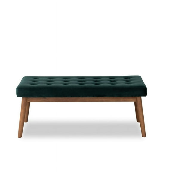 Mid-Century Modern Rexton Green Velvet Bench