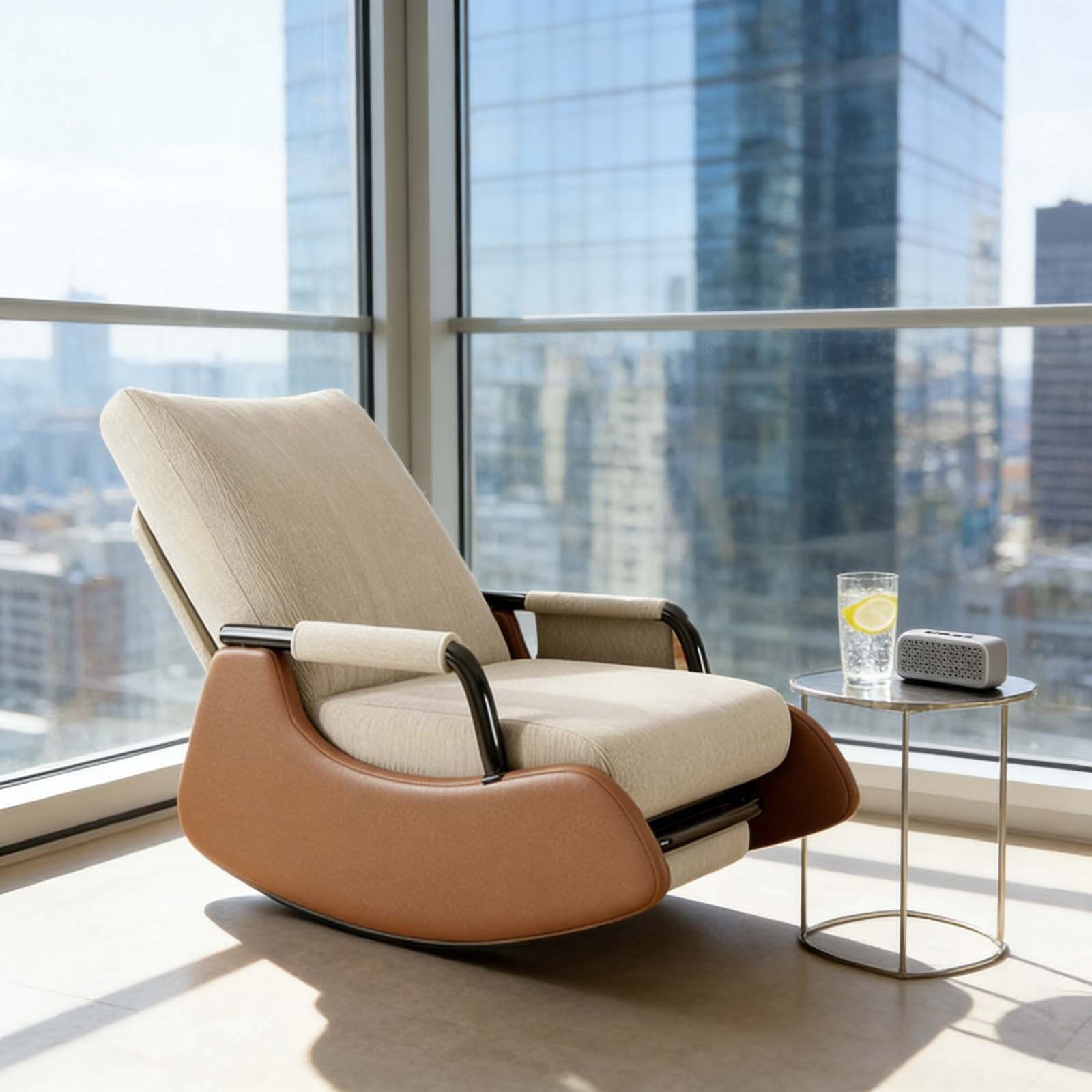 Mid-Century Modern Rocking Chair with Retractable Footrest, Ergonomic ...