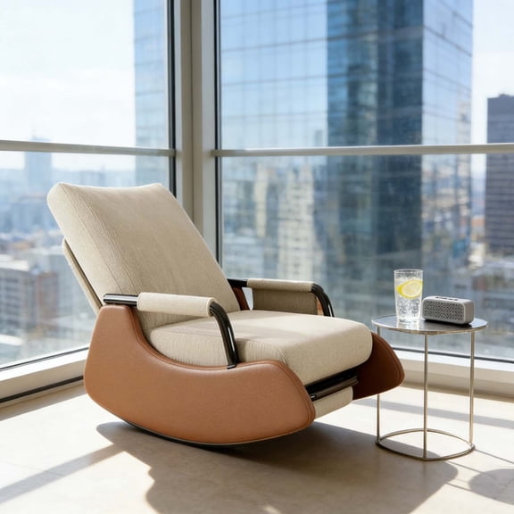 Mid-Century Modern Rocking Chair with Retractable Footrest, Ergonomic Upholstered Accent Chair with Adjustable Extendable Leg Rest, Comfortable Lounge Chair for Home Office Balcony