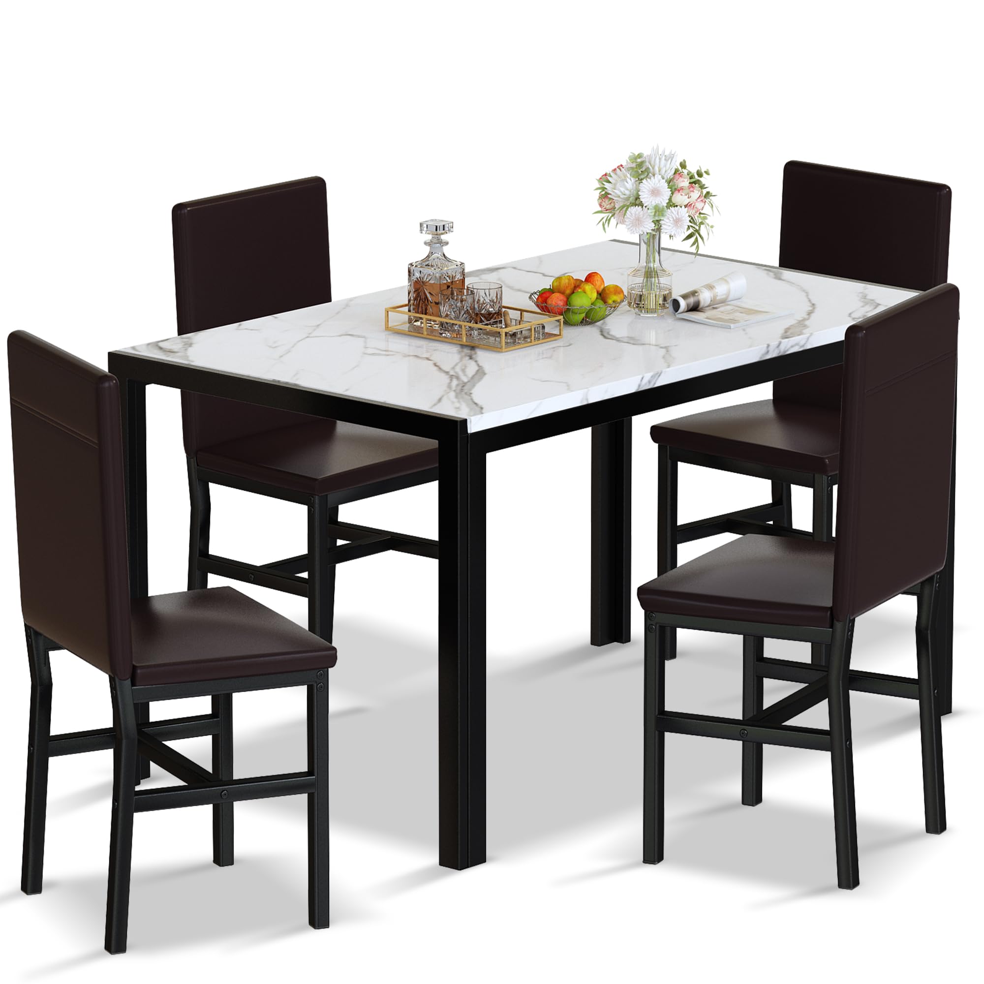 Mid Century Modern Round Dining Table Set for 4 with Chairs in Dining Room, Small Kitchen, Office, Cafe, Restaurants